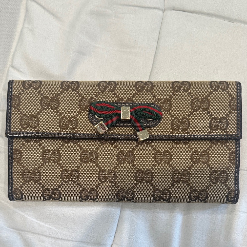 Gucci Tan and Brown Monogram Wallet